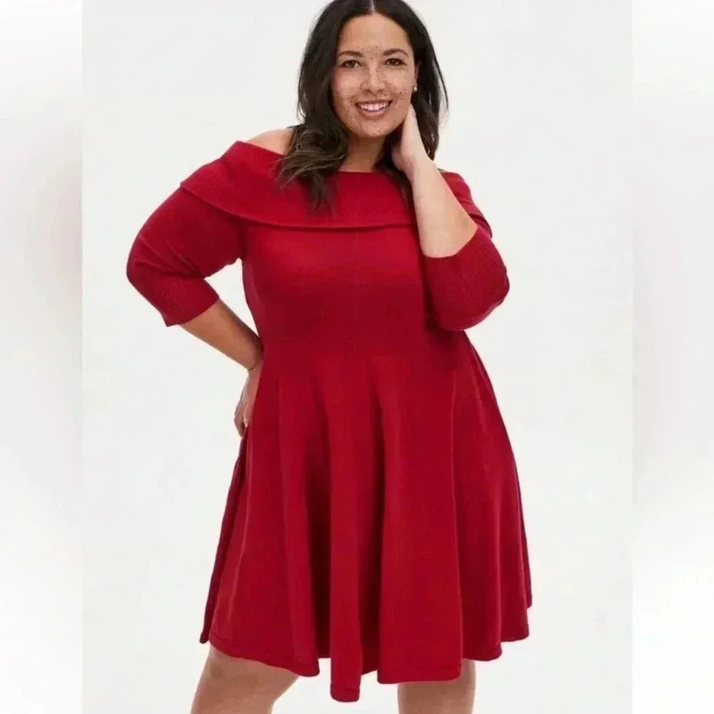 Torrid Valentine Red Knit Off the Shoulder‎ Dress 00